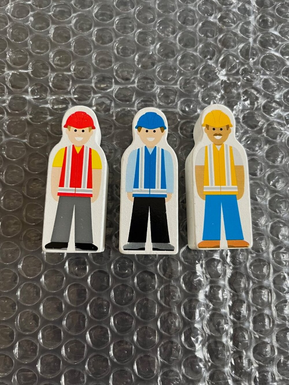 Melissa and Doug Wooden Construction Workers Lot of 3 Red Blue Yellow 2.5 inches